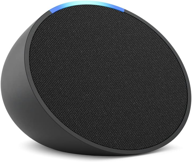 Amazon Echo Pop (newest model), Just right for small spaces like bathrooms, dens and bedrooms, Our smallest Alexa speaker, Charcoal